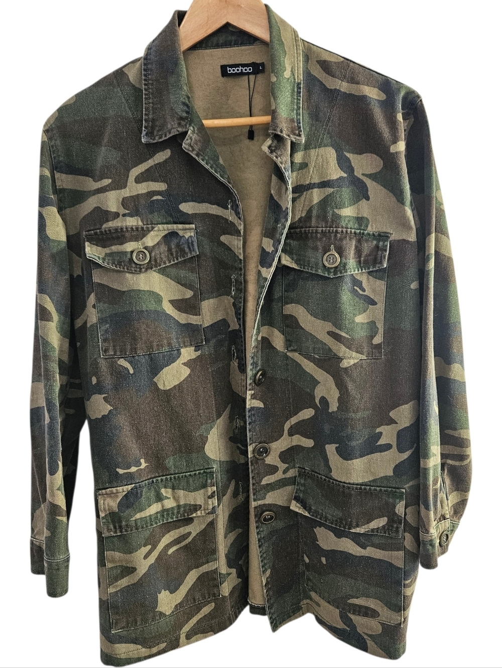 Boohoo Green Brown Camouflage Utility Jacket
